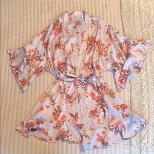 Victoria's Secret - Lavender & Pink Floral Satin Robe w/ Ruffled Trim, Size XS/S